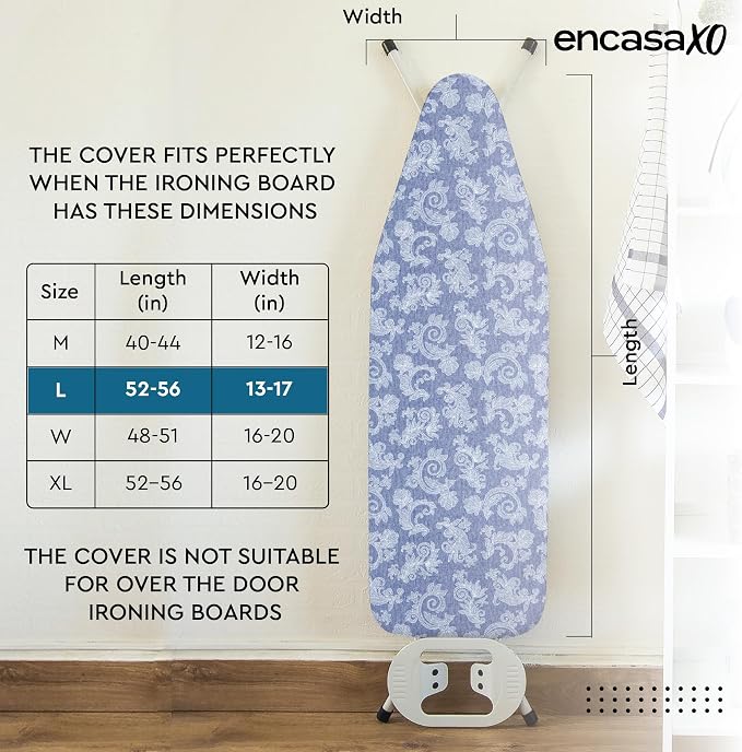 Encasa XO Padded Ironing Board Cover and Pad 54"x15" Blue - Image 2