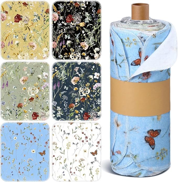Reusable Kitchen Cloths Cotton Towel, 60 Pack, Rich Flowers by Noveread