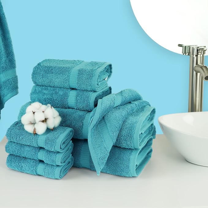 Chakir Turkish Linens 100% Cotton 8-Piece Towel Set, Aqua | Premium Towel Set - Image 2