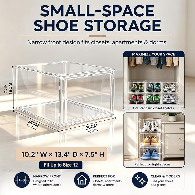 1 Pack Drop Front Shoe Boxes Acrylic Box Sneaker Case, Size 12 - Image 2