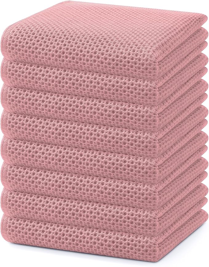 Homaxy 100% Cotton Waffle Weave Kitchen Dish Towels 8-Pack, Dried Rose | 13 x by Homaxy