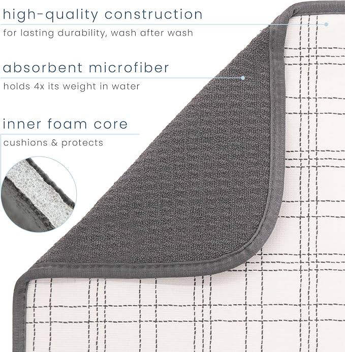 S&T INC. Dish Drying Mat, Stitched Plaid | Absorbent Microfiber, Kitchen - Image 3