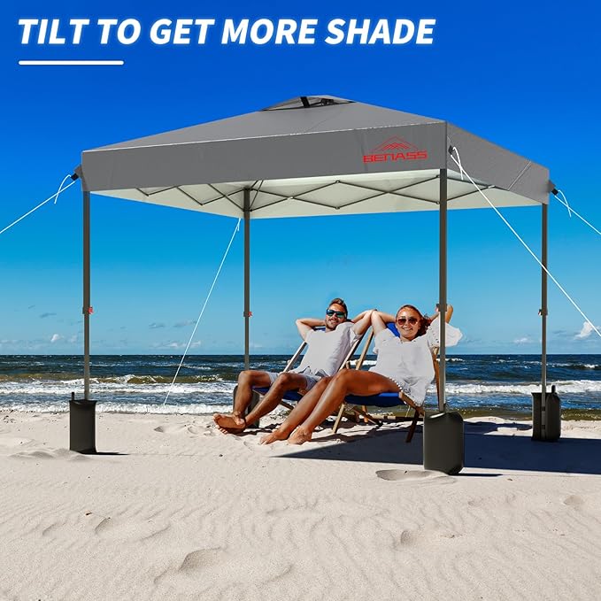 8x8 Pop Up Canopy, Easy Up Canopy Tent, Heavy Duty Tents for Parties, One Person Set Up Event Tent, Light Grey