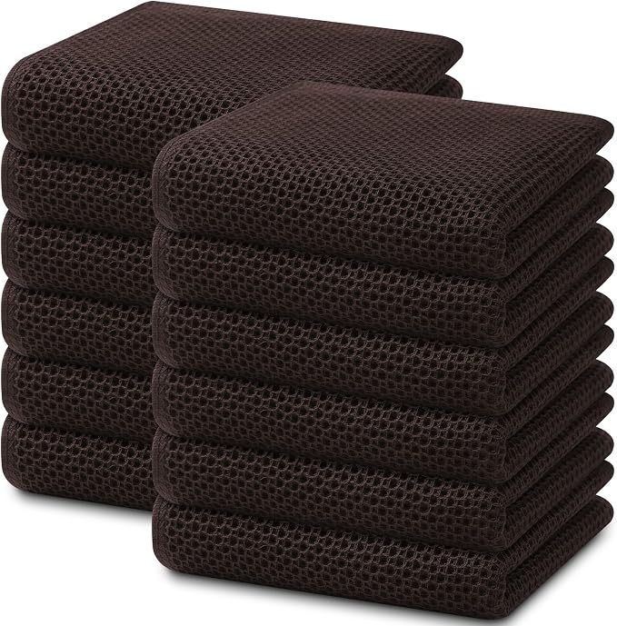 Homaxy 100% Cotton Waffle Weave Kitchen Dish Towels 12-Pack, Dark Brown | 13 x by Homaxy