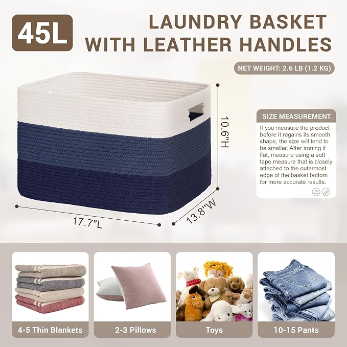 45L Small Woven Laundry Basket Hamper - Image 2