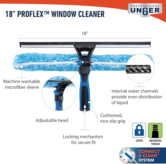 Unger Professional Connect and Clean 18” Proflex 2-in-1 Squeegee and Scrubber - Image 11