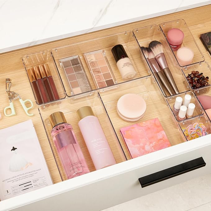 Vtopmart 10 Pack Clear Drawer Organizer Bins, 4 Sizes Makeup Storage Trays | - Image 3