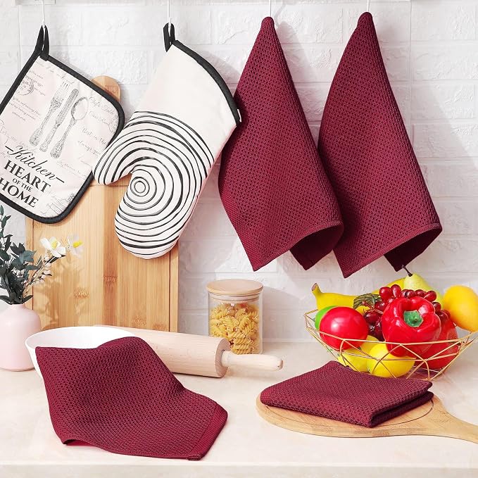 Homaxy 100% Cotton Waffle Weave Kitchen Dish Cloths 6-Pack, Magenta | 12 x 12 - Image 6