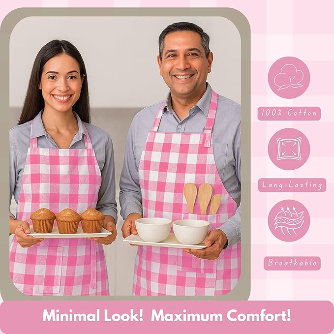 Native Fab Kitchen Apron 2 Pack - 100% Cotton Adjustable, Durable Apron with Pockets, Perfect for Cooking, Baking, Grilling