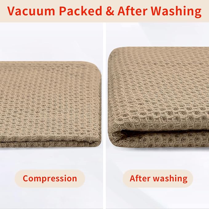 Homaxy 100% Cotton Oversized Waffle Weave Kitchen Towels 4-Pack, Tan | 20 x 28 - Image 8