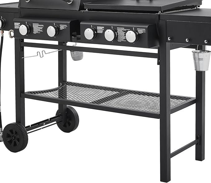5-Burner Propane Gas Grill with Grilling & Griddling Functions-751 Sq Inch Cooking Space,56000 BTU Output,3-in-1 Combo (Gas Grill + Flat Griddle + Side Burner),Easy-Clean Enamel-Coated Grates