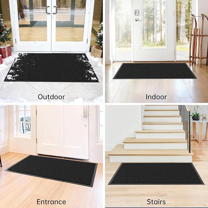 Front Door Mat Indoor Outdoor Entrance, 36" x 60" All-Season Heavy Duty Waterproof Doormat, Non-Slip Absorbent Entryway Mat, Easy to Clean, Low Profile Commercial Floor Mat for Indoor Outdoor