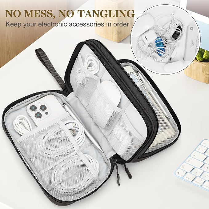 FYY Electronic Organizer, Travel Tech Pouch Bag, Coffee | Wrist Strap, - Image 5