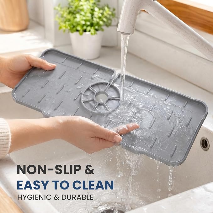 Faucet Splash Guard Mat for Kitchen Sink, Adjustable Center Hole, Self-Draining - Image 6