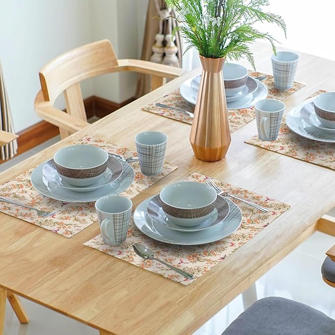 Floral Birds Placemats - Spring Summer Place Mat Set of 4 Hummingbird Butterfly Tablemats 12x18 for Party Kitchen Dining