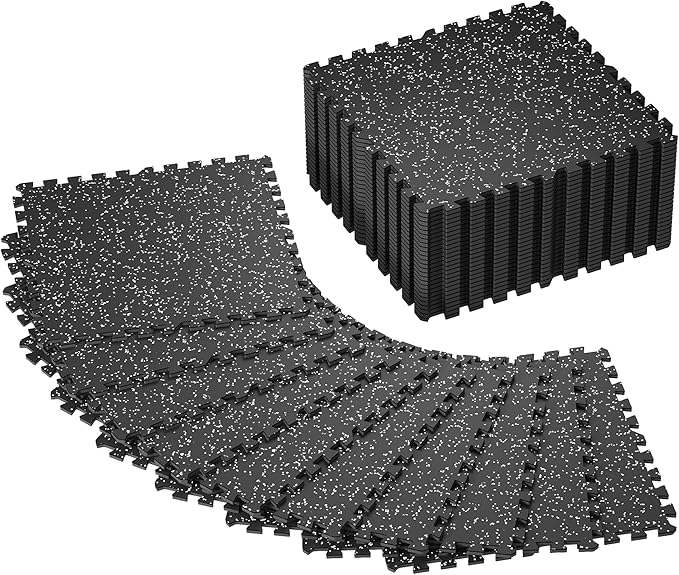 SUPERJARE 0.4'' Thick 36 Pcs 144 Sq Ft Rubber Top Exercise Equipment Mats, High Density EVA Foam Mats with Rubber Top, Interlocking Gym Flooring for Home Gym, Protective Workout Mat, Black/Grey