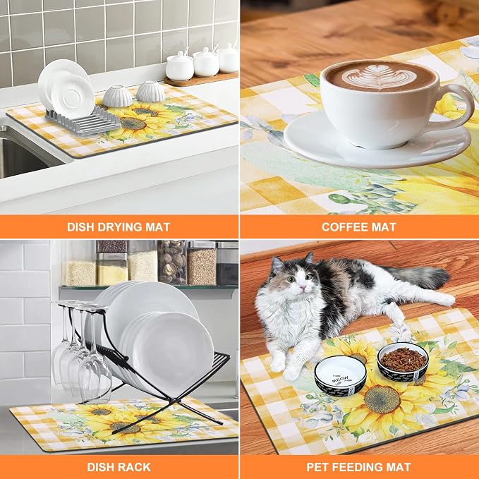 LOKHOM 18"x24" Dish Drying Mat，Sunflower Coffee Mat | Vintage Floral Prints - Image 5