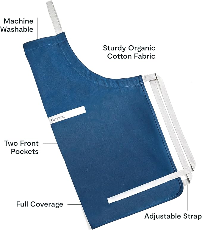 Caraway Apron - 100% Organic Cotton Apron - Features 2 Pockets & Adjustable Neck Strap