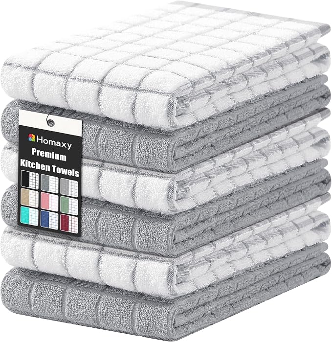 Homaxy Large Premium Cotton Kitchen Towels 16"x 28", 6 Pack, Light Grey by Homaxy
