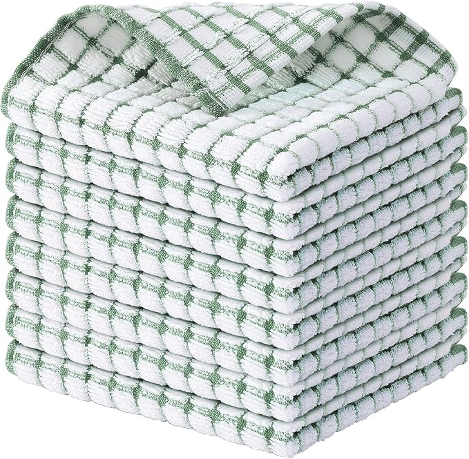 Kitinjoy Cotton 8 Pack Terry Kitchen Dish Cloths, Grass Green by Kitinjoy