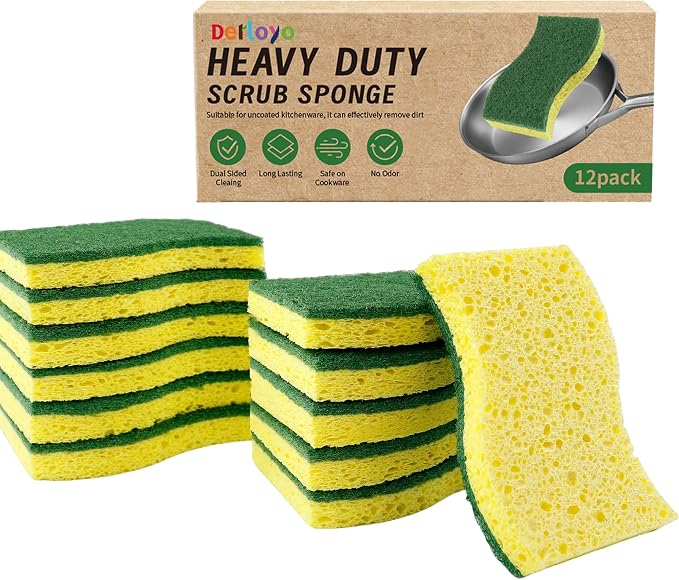 12 Count Heavy Duty Scrub Dish Sponges, Dual Sided, by Derloyo