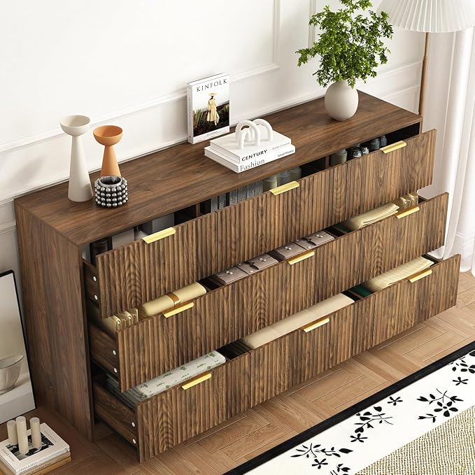 9 Drawer Dresser for Bedroom with Deep Drawers, 63" Wide Wood Dresser, Large Floor Chest of Drawers, Modern Long TV Stand, Mid Century Storage Cabinet Side Table, Natural