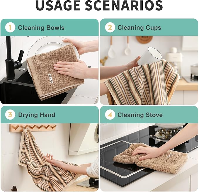 Kitchen Dish Towels for Drying Dishes, Large Cotton Kitchen Towels, Stripped - Image 6