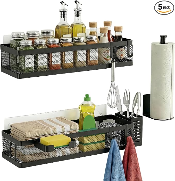 PUSDON 5-in-1 16.5" Extra Long Slim Wall Mount Wrapped Mesh Kitchen Organizer & by PUSDON