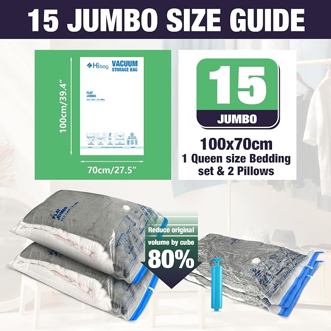 15 Jumbo Vacuum Storage Bags for Bedding, Vacuum Seal Bags for Clothing | Extra - Image 2