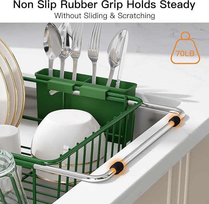 JASIWAY Green Dish Drying Rack in Sink, Dish Drainer - Image 8