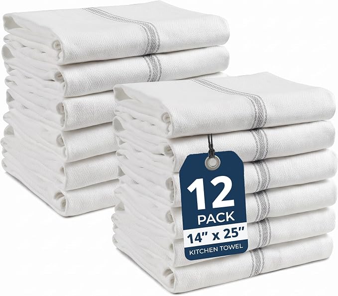 LANE LINEN Dish Towels for Drying Dishes 100% Cotton Absorbent 12 Pack by LaneLinen