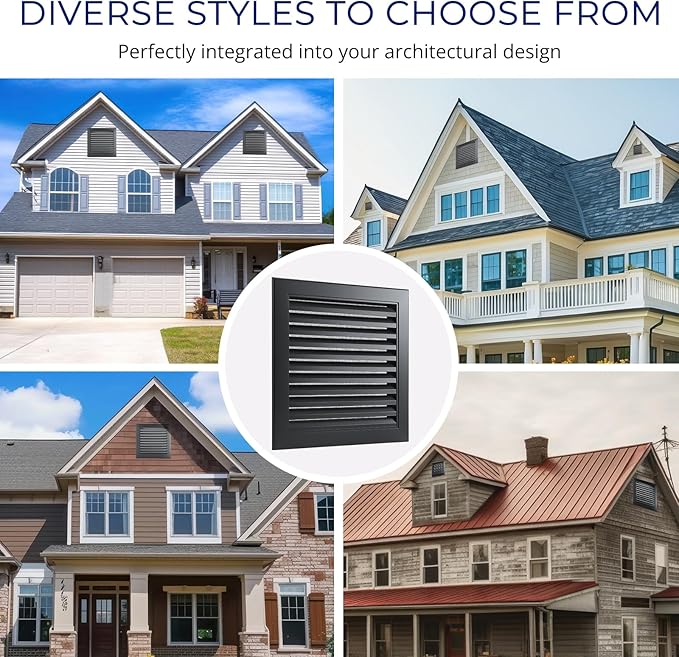 14" X 14" Gable Vent Aluminum Gable Vents for Houses Attic Vent Shed Vents Cover Exterior with Screen Mesh Alloy Wall Vent Ventilation for Home Garage Attic Ceiling - Vent Opening: 12" x 12" Black