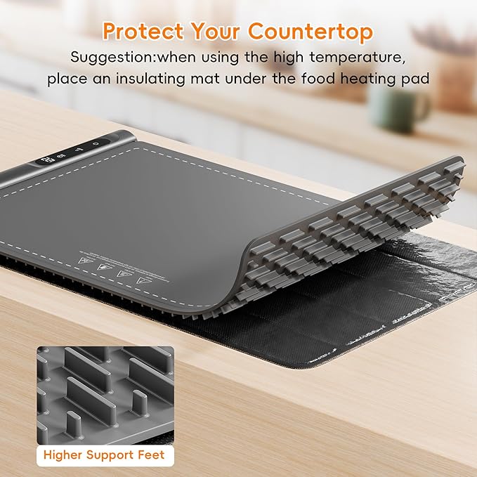 Warming Mat for Food - Graphene Rapid Heating Food Warming Mat for Countertop, Portable Electric Warming Tray for Parties with 6 Temperature Levels, Practical Gifts for Mom Wife, Gray