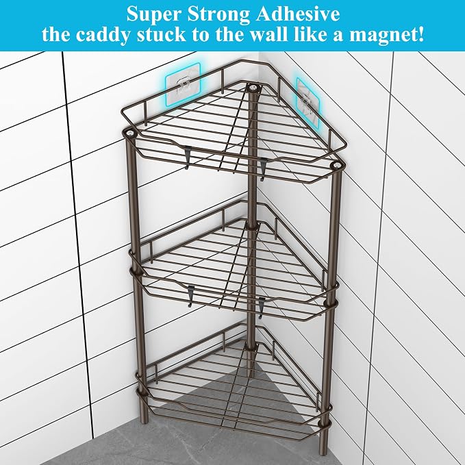 HuggieGems Metal Floor Standing Corner Shower Caddy, 3 Tier - Image 2