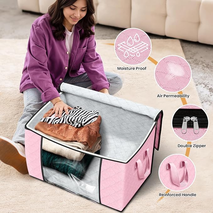 90L Clothes Storage, Foldable Thick Fabric Blanket Storage Bags | Foldable - Image 4