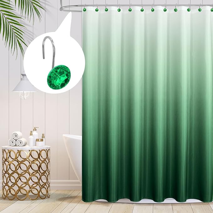Green Diamond Crystal Bling Shower Curtain Hooks Rings - Image 2