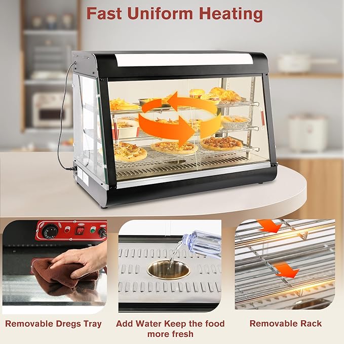 35 inch Food Warmer Countertop Pizza Warmers Display Commercial Pastry Patty Warmer Case for Buffet Restaurant Heater Food Service, L35 x W19 x H25