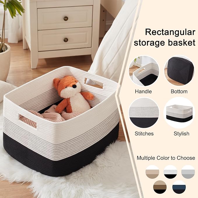 OIAHOMY Blanket Basket Laundry Basket Dog Toy Basket 75L Gradient Black - Image 5