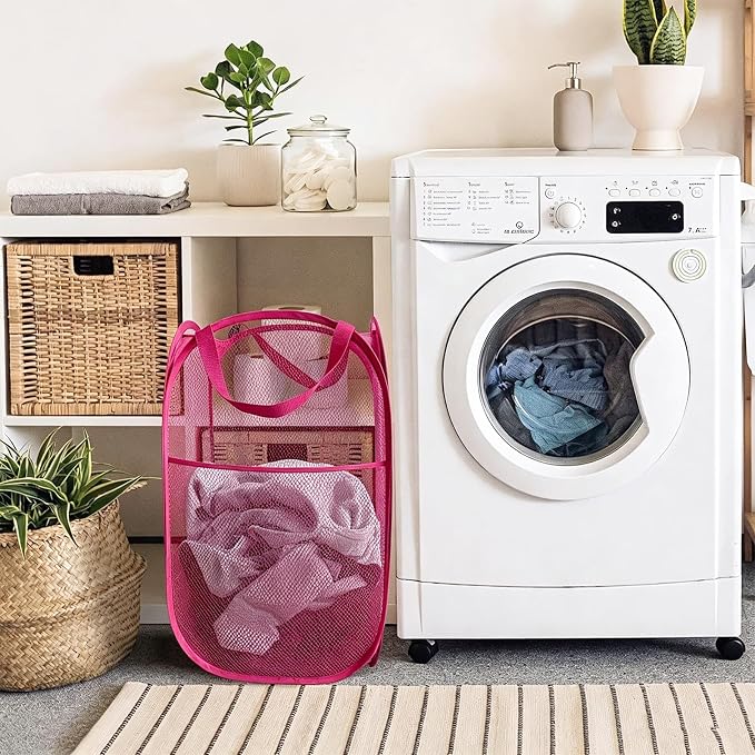 Larpur Popup Laundry Basket, Collapsible Portable Mesh Clothes Washing Laundry - Image 5