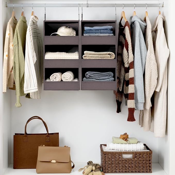 GRANNY SAYS 3-Shelf Hanging Closet Organizer, Foldable Storage, Dark Brown | 33 - Image 6