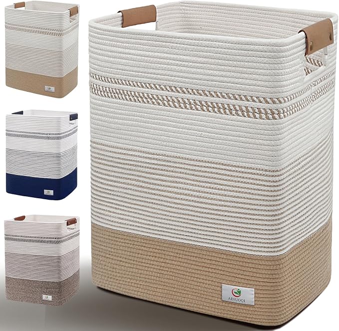 Large Laundry Hamper Basket, 85L Cotton Rope Woven Storage Bin by AINUOQI