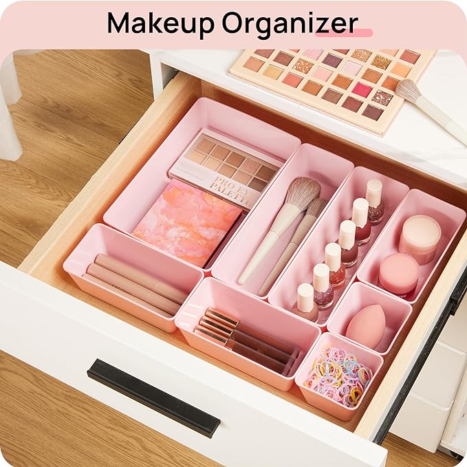 Vtopmart 44 PCS Plastic Drawer Organizers Set, Vanity Organizer Trays, Non-Slip - Image 4