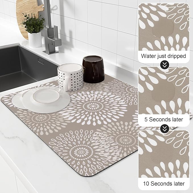 Dish Drying Mat Absorbent Kitchen Counter Mat Rubber Backing Draining Mat | - Image 4