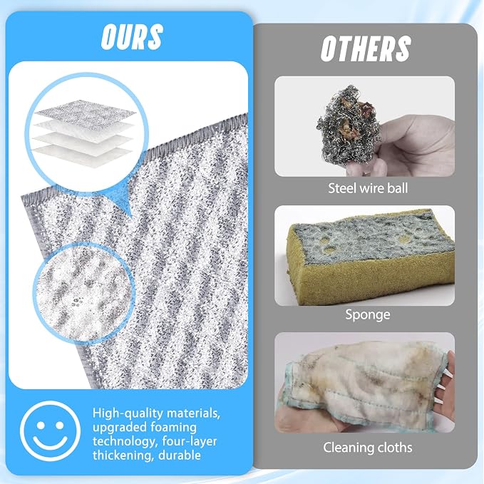 Wangjinpeng 10PK 4-Layer Non-Scratch Wire Dishcloths, 7.87 x 7.87 in - Image 3