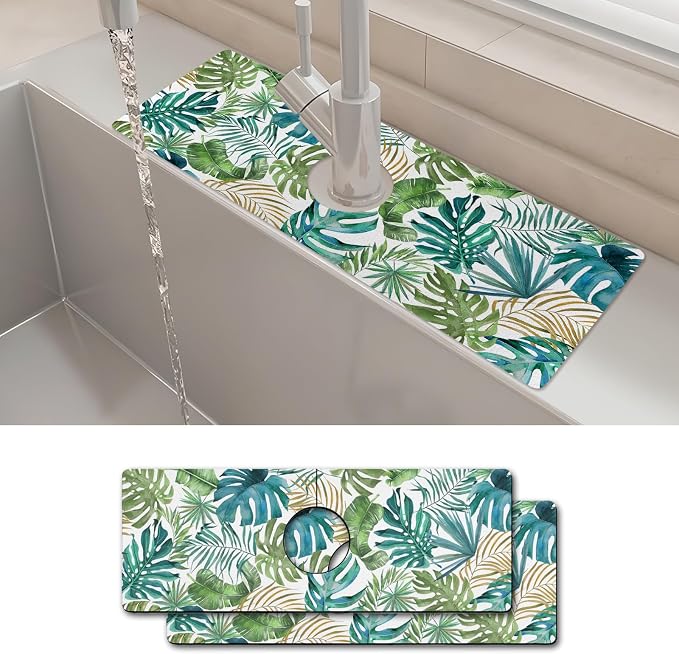 2PCS 15" X 5.5" Kitchen Sink Splash Guard Faucet Mat Leaf Super Absorbent Fast by Unknown