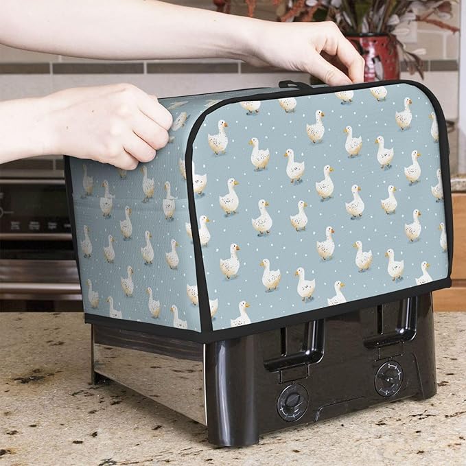 2 Slice Toaster Cover for Kitchen Geese Pattern Pastel Waterproof and Dustproof Toaster Dust Cover with Side Pockets Decorative Universal Cover for Wide Slot Toasters and Small Appliances