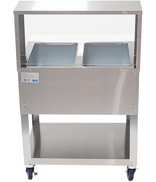 Kratos Commercial Mobile Electric Steam Table/Hot Food Table with Overshelf and Sneeze Guard, 2 Wells, Stainless Steel, NSF, 120V (28W-201)