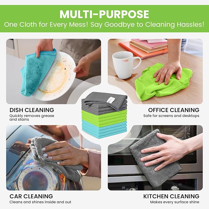 34 Pack Microfiber Cleaning Cloth, 3 Assorted Colors Cleaning Rags - Image 4
