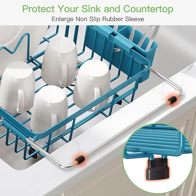 JASIWAY Blue Dish Drying Rack Over the Sink - Image 7