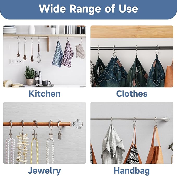 Titanker Shower Curtain Hooks Rings, Rust Resistant Metal Double Glide Shower - Image 4
